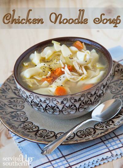 Steaming homemade Chicken Noodle Soup in a bowl.