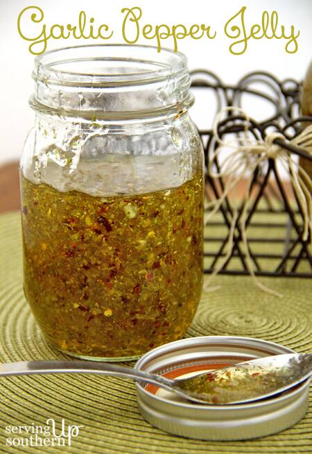 Garlic Pepper Jelly in a Ball mason jar.