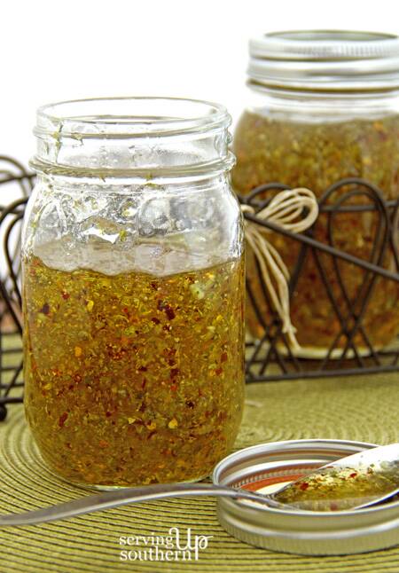 Garlic Pepper Jelly is a Ball mason jar.
