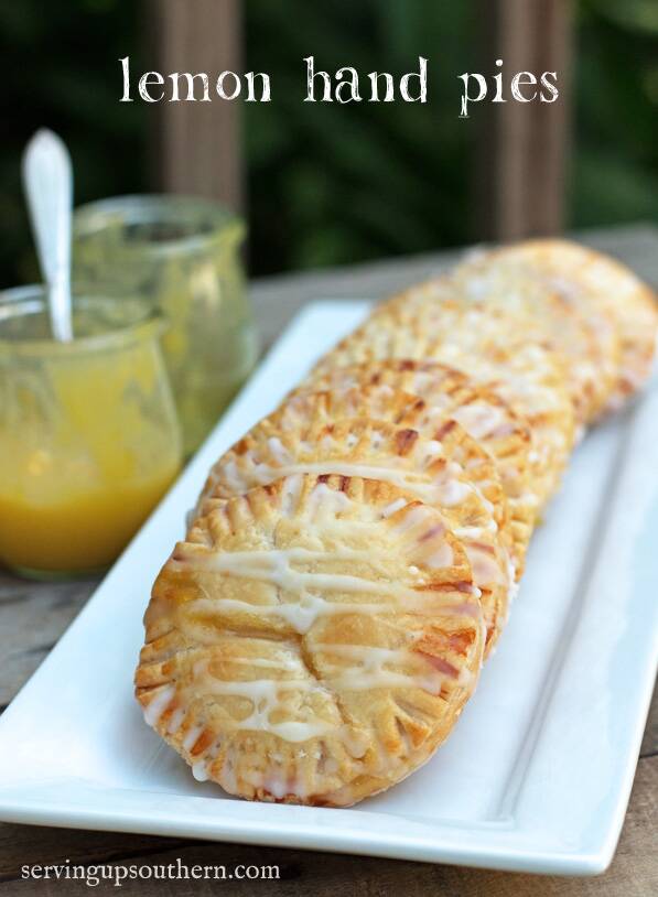 lemon hand pies on an oblong tray