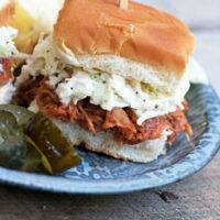 Slow Cooker BBQ Chicken Sliders served on a plate.