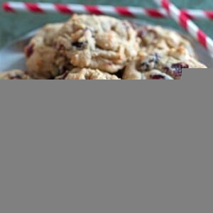 White Chocolate Cranberry Cookies on a platter.