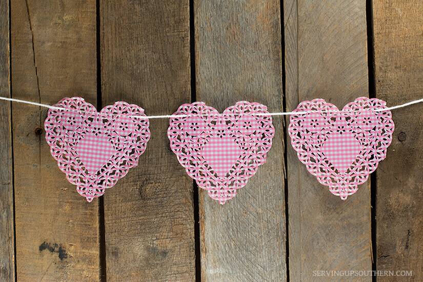 Valentine's Day Paper Doily Heart Garland | Serving Up Southern