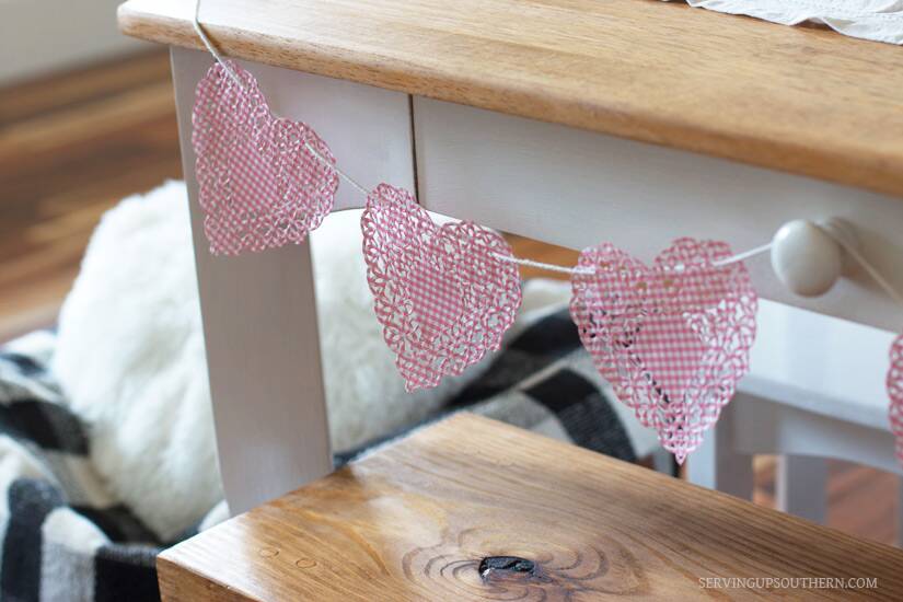 Valentine's Day Paper Doily Heart Garland | Serving Up Southern