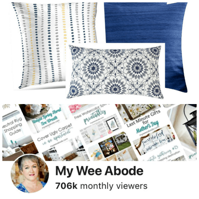 Two picture collage, one of pillows, the other of Pinterest boards.