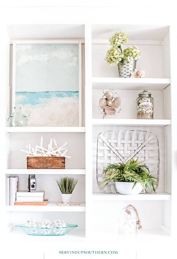 How To Style Bookshelves For A Coastal Farmhouse Look