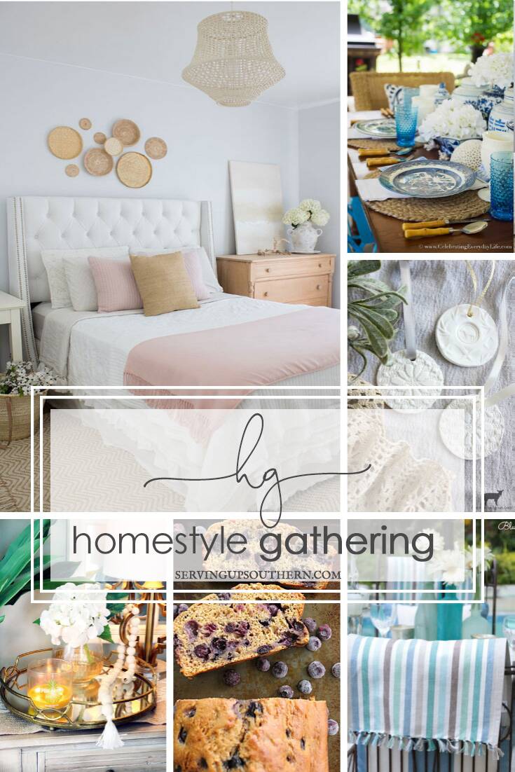 Six image collage of features from Homestyle Gathering link party.